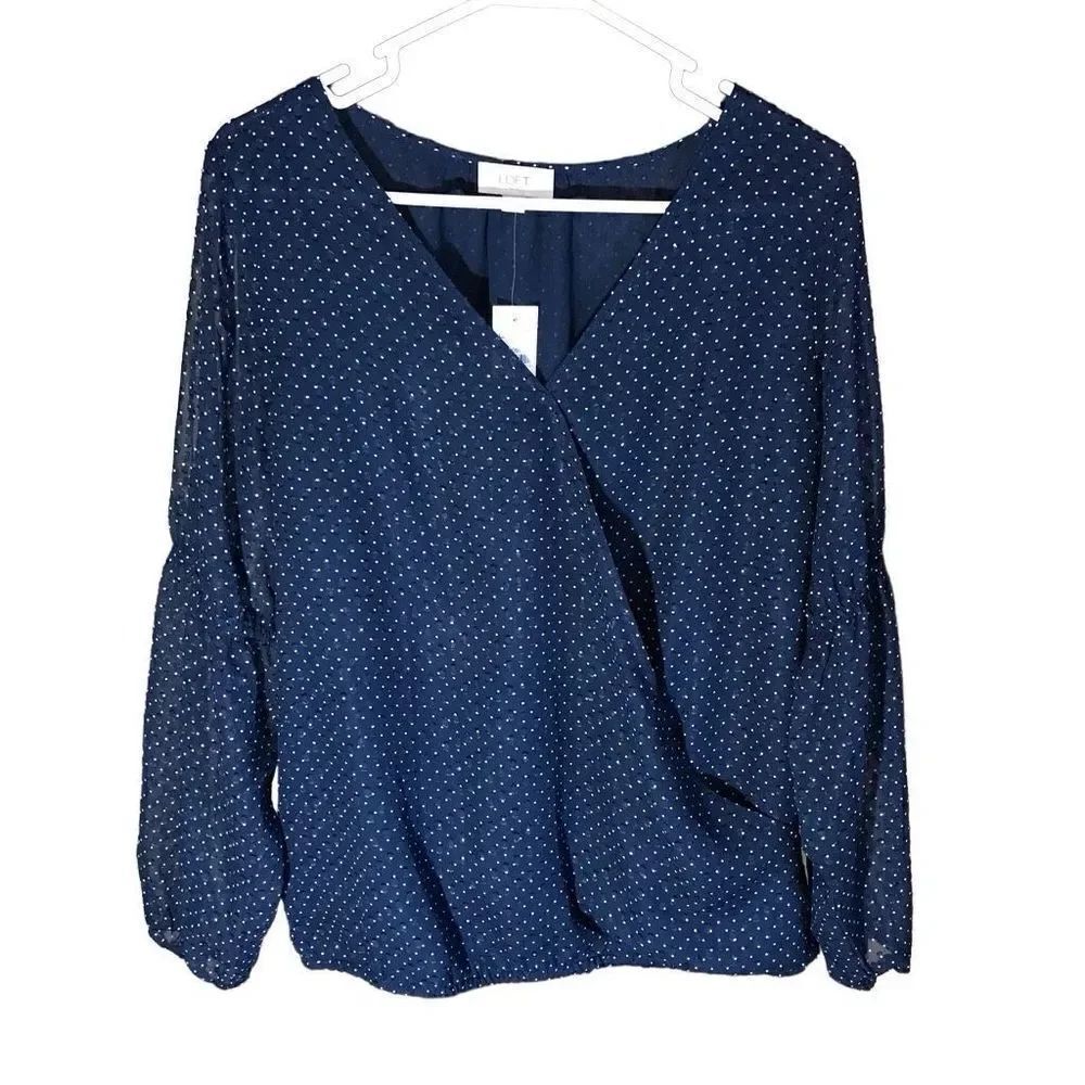 Loft outlet long sleeve navy lace Blouse polka dot Size Medium New w/tags